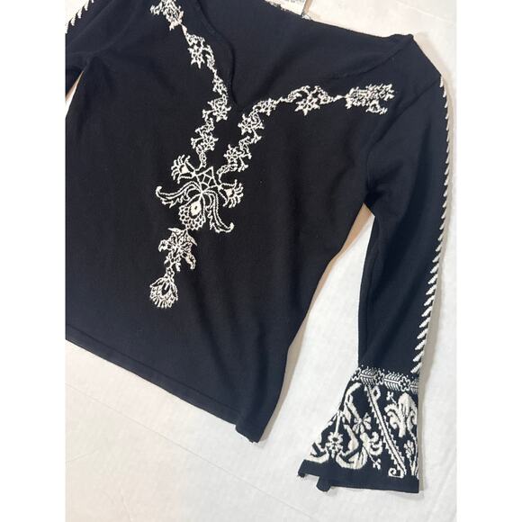 Vintage 90s Black Betty Sung Silk Bell Sleeve Sweater Medium Boho Fairygoth - Picture 2 of 9